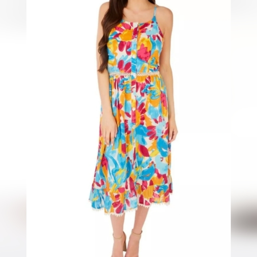 Harlow & Rose‎ Colorful Abstract Midi Dress Boho Sleeveless 2X Sundress Artsy